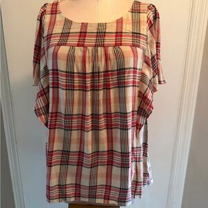 Maeve Red and Cream Plaid Blouse